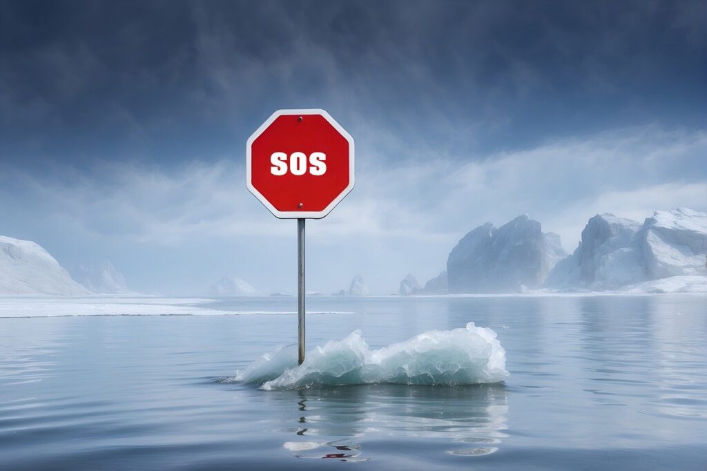 safety stop sign in ice 